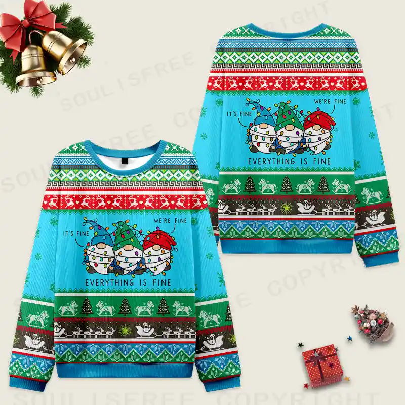 Everything Is Fine Ugly Christmas Knit Sweatshirt