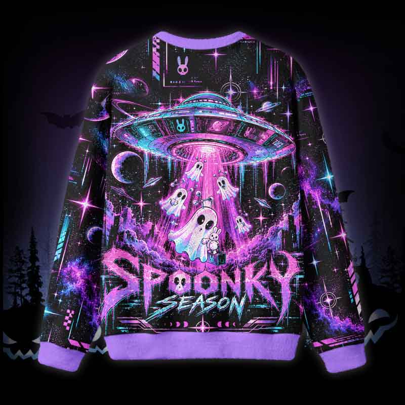 Soulisfree Alien Ghost Abduction Fuzzy Crewneck Sweater