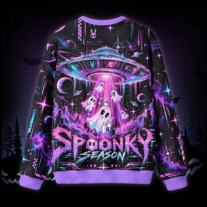 Soulisfree Alien Ghost Abduction Fuzzy Crewneck Sweater