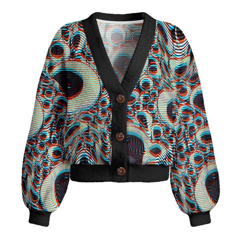 Soulisfree Trippy Optical Vortex Women's Fuzzy Cardigan Sweater