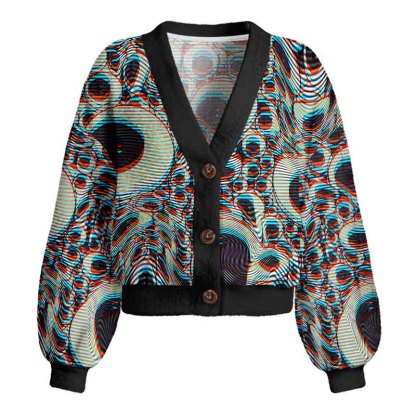 Soulisfree Trippy Optical Vortex Women's Fuzzy Cardigan Sweater