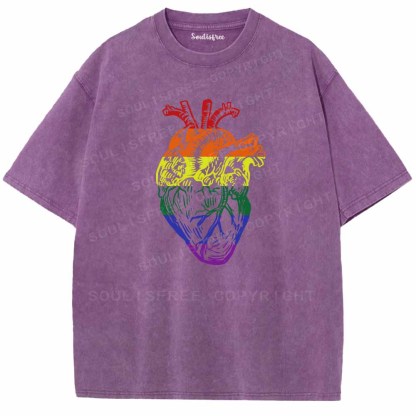 Soulisfree  Rainbow Anatomical Heart  Washed Tee