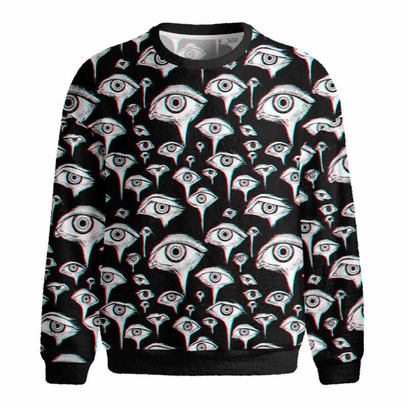 Soulisfree EYES EVERYWHERE  Fuzzy Crewneck Sweater