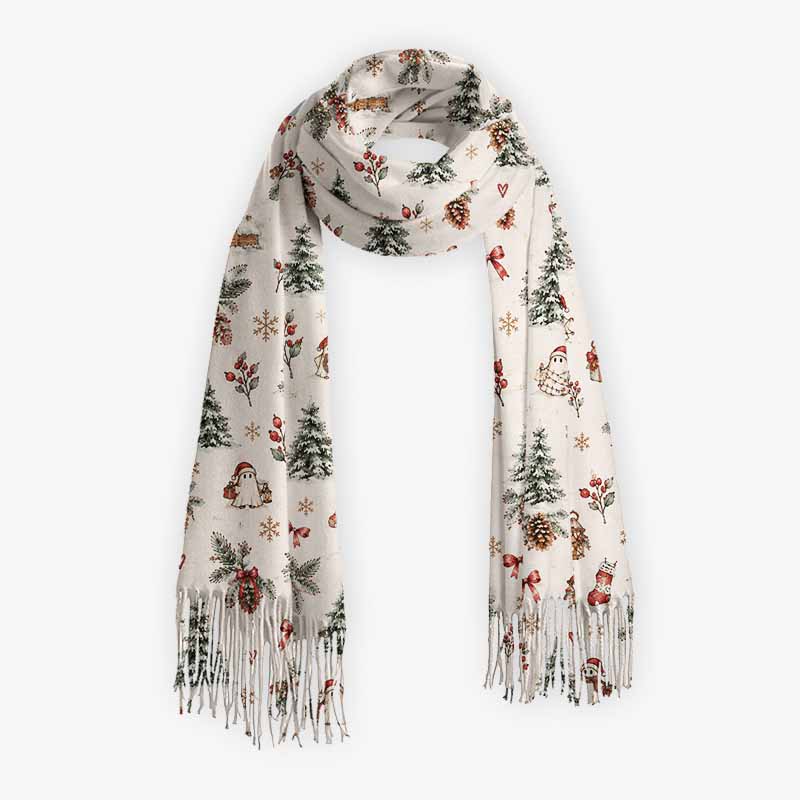 Soulisfree A Christmas Forest Dream Fuzzy Fringed Scarf