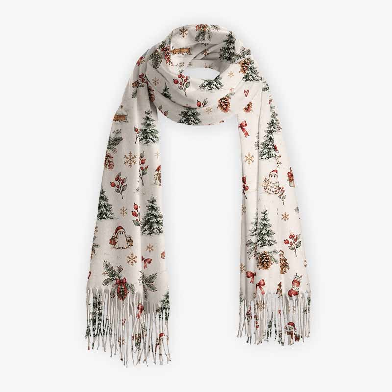 Soulisfree A Christmas Forest Dream Fuzzy Fringed Scarf