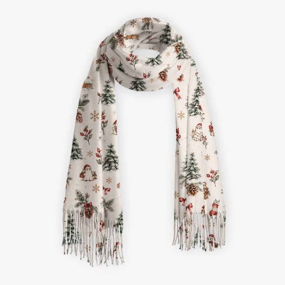 Soulisfree A Christmas Forest Dream Fuzzy Fringed Scarf