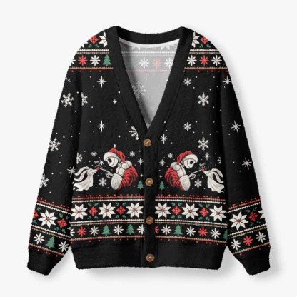 Soulisfree Nightmare Christmas Fuzzy Cardigan Sweater
