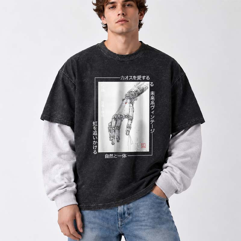 Soulisfree  Cyberpunk Mechanical Hand Layered Long Sleeve Tee