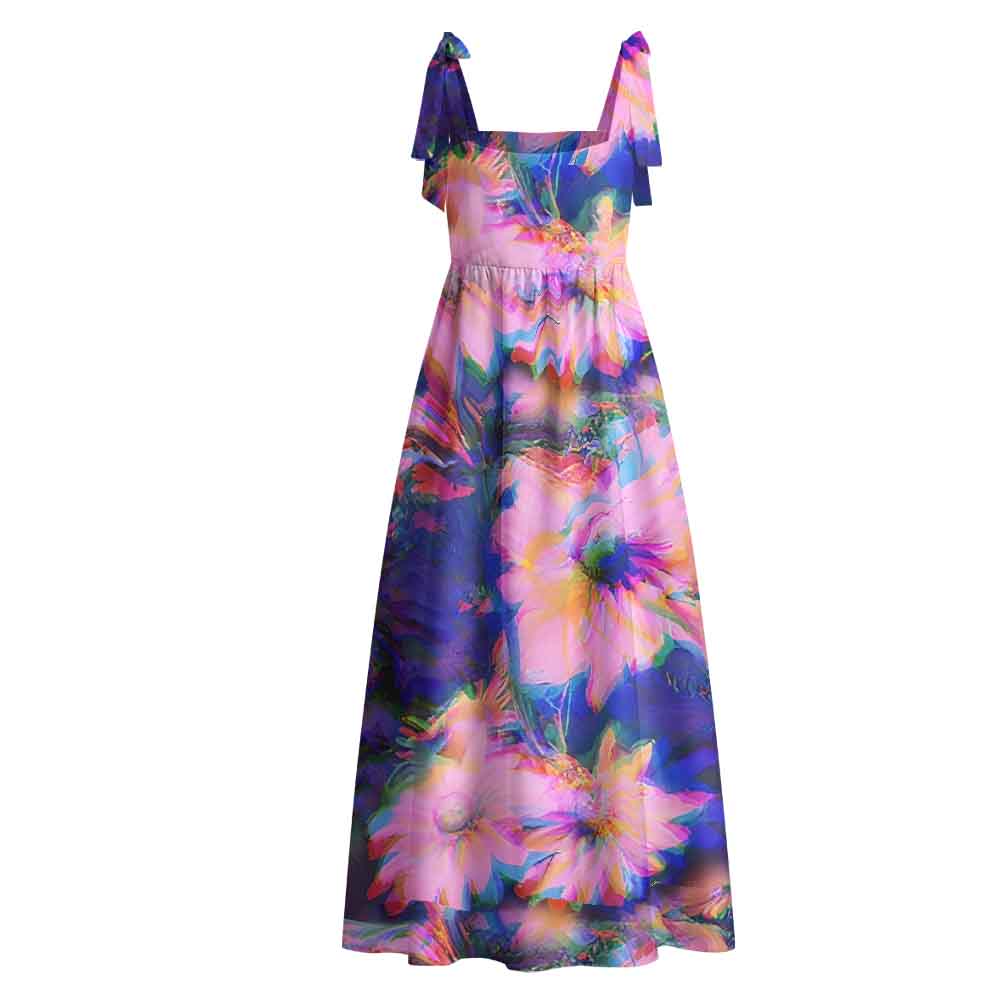 Soulisfree Iridescent Bloom Maxi Dress – Bow Strap