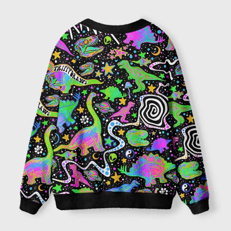Soulisfree Cosmic Dino Trip Fuzzy Cardigan Sweater 