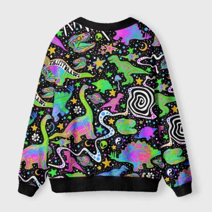 Soulisfree Cosmic Dino Trip Fuzzy Cardigan Sweater 