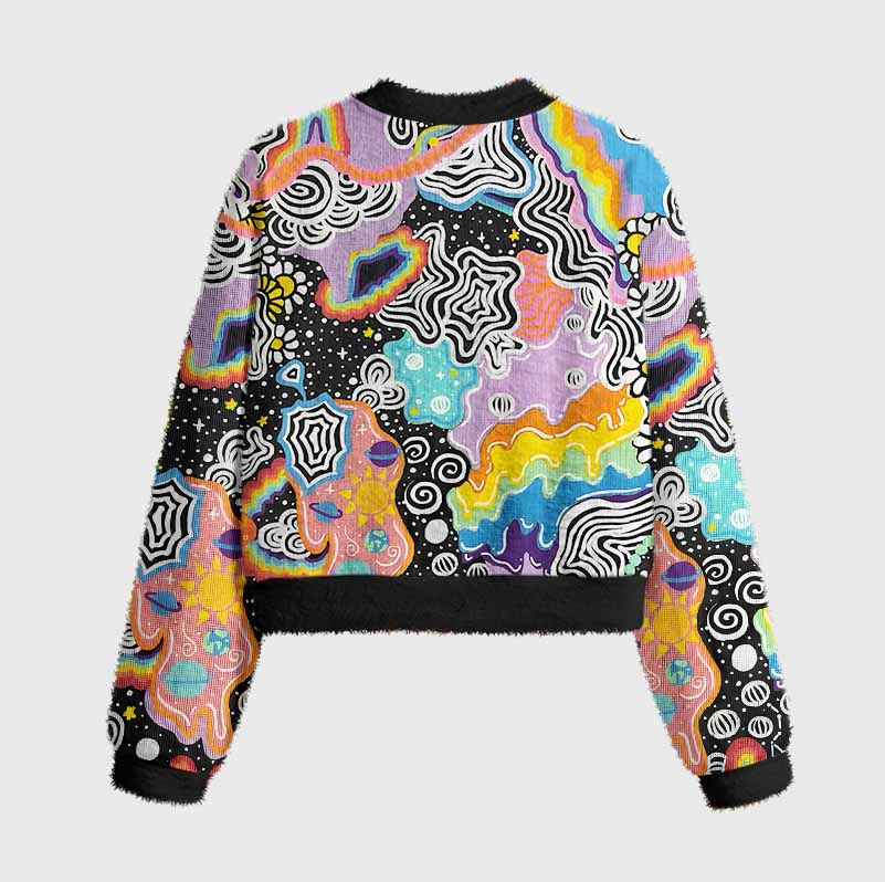 Soulisfree  Psychedelic Vortex Collage Women's Fuzzy Crewneck Sweater