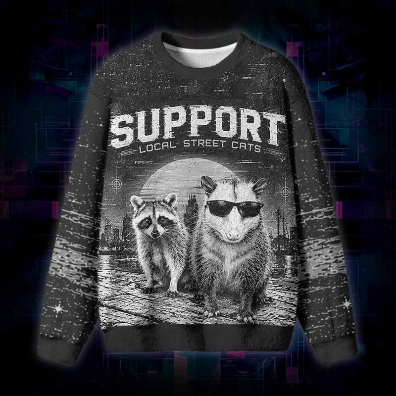 Soulisfree Support Local Street Cats Fuzzy Crewneck Sweater