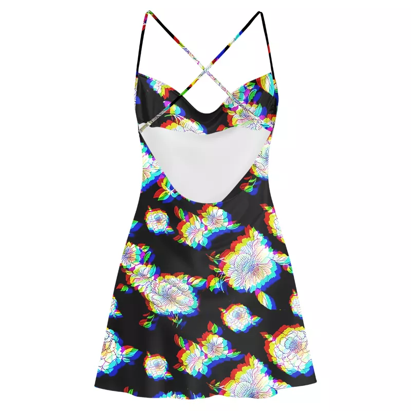 Soulisfree Digital Bloom Cowl Neck Satin Mini Dress