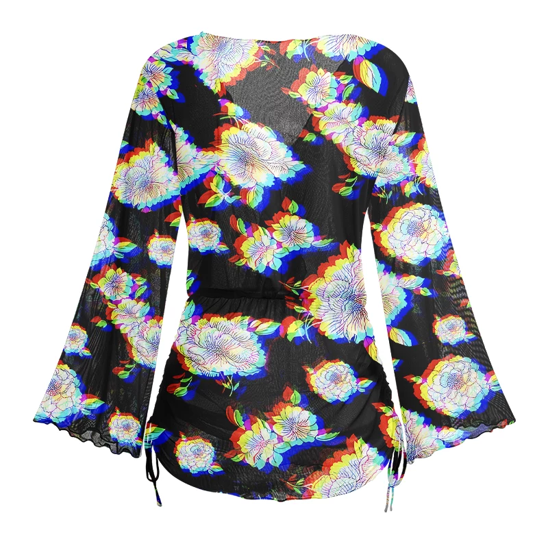 Soulisfree Digital Bloom Sheer Mesh Cover Up