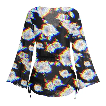 Soulisfree Digital Bloom Sheer Mesh Cover Up
