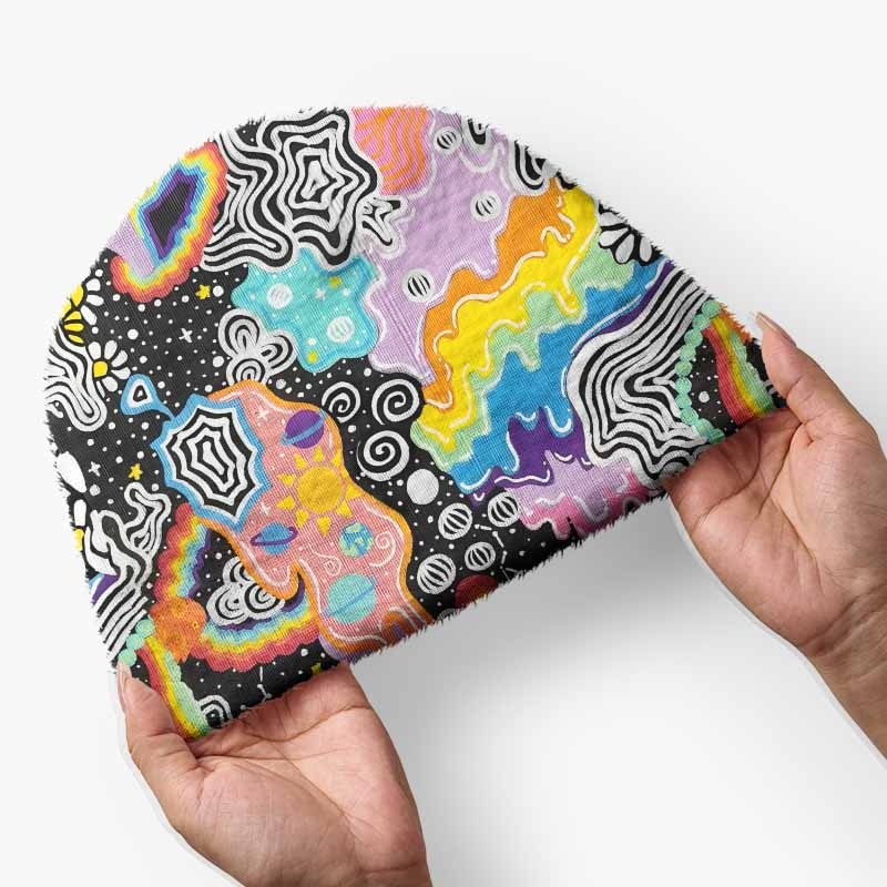 Soulisfree Psychedelic Vortex Collage Fuzzy Beanie