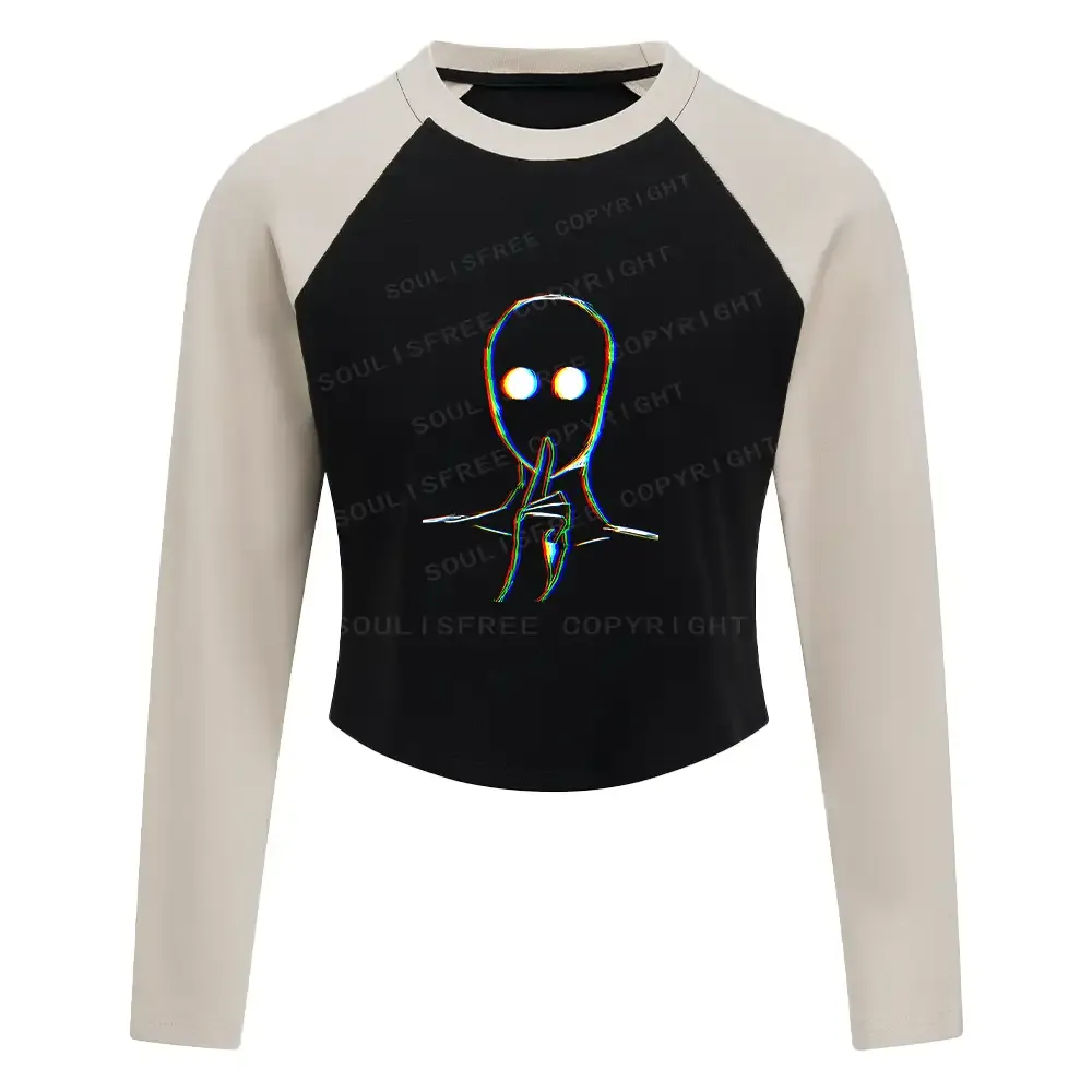 Designed Personalized Reminder Of Strangers Mesh Jersey Block Raglan Long Sleeve Crop Top