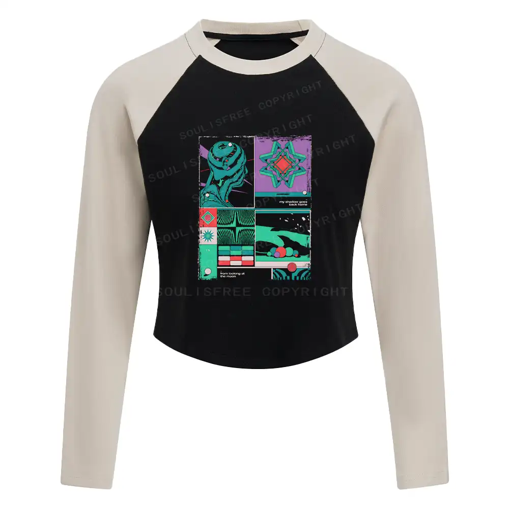 Shadows and Moonlight Block Raglan Long Sleeve Crop Top