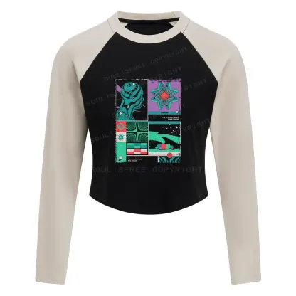 Shadows and Moonlight Block Raglan Long Sleeve Crop Top