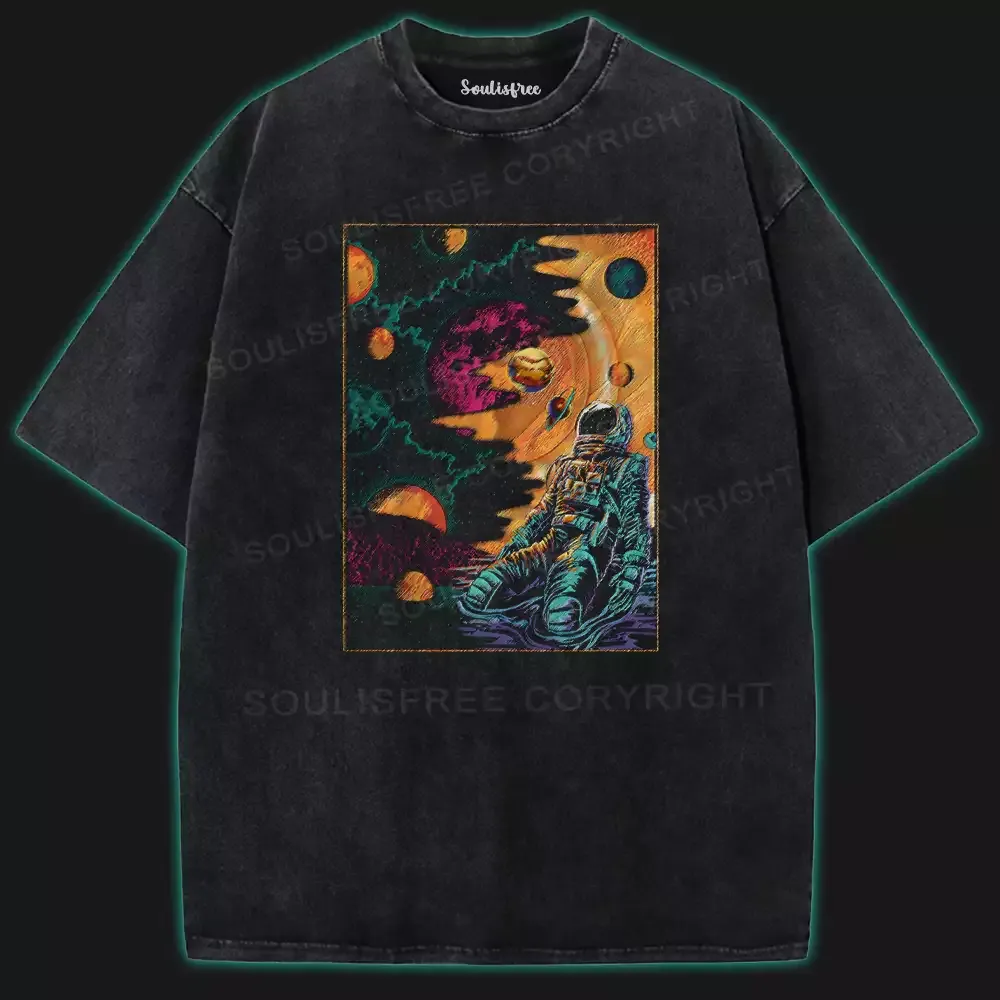 Designed Staring into Infinity Washed Space T-shirt