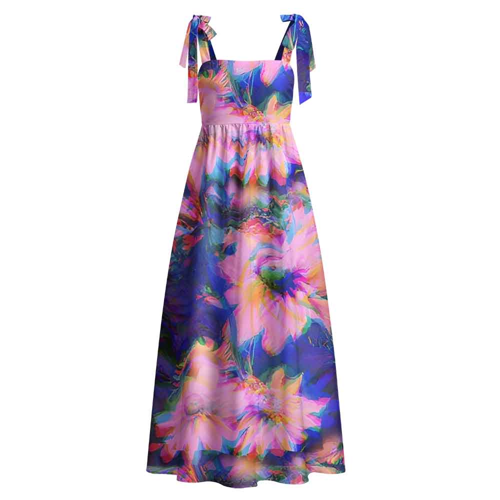 Soulisfree Iridescent Bloom Maxi Dress – Bow Strap