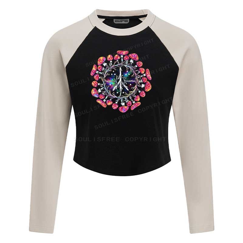 Designed Soulisfree Mushroom Mandala Raglan Crop Tee
