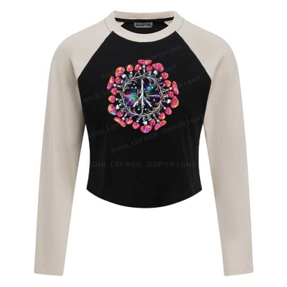 Soulisfree Mushroom Mandala Raglan Crop Tee
