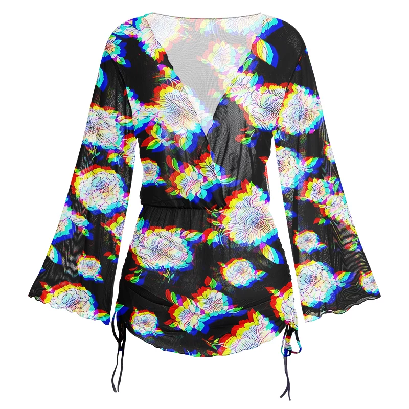 Soulisfree Digital Bloom Sheer Mesh Cover Up