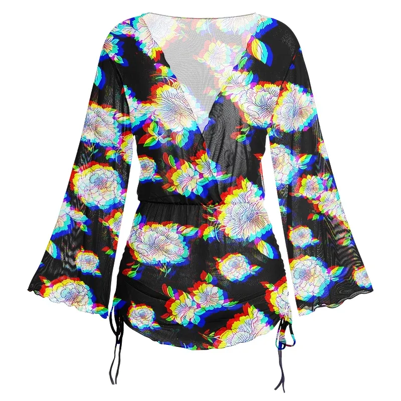 Soulisfree Digital Bloom Sheer Mesh Cover Up