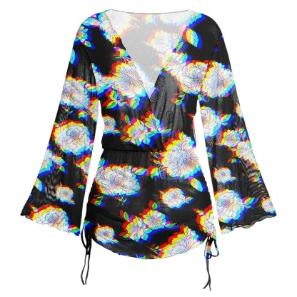 Soulisfree Digital Bloom Sheer Mesh Cover Up