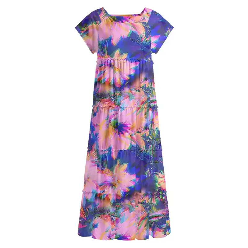 Soulisfree Iridescent Bloom Square Neck Maxi Dress