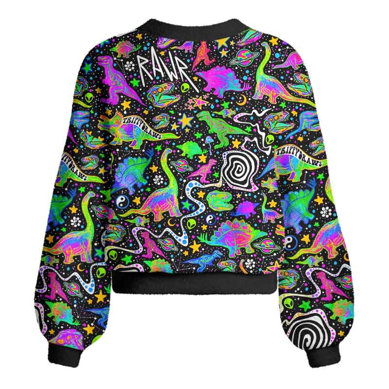 Soulisfree Cosmic Dino Trip Women's Fuzzy Cardigan Sweater