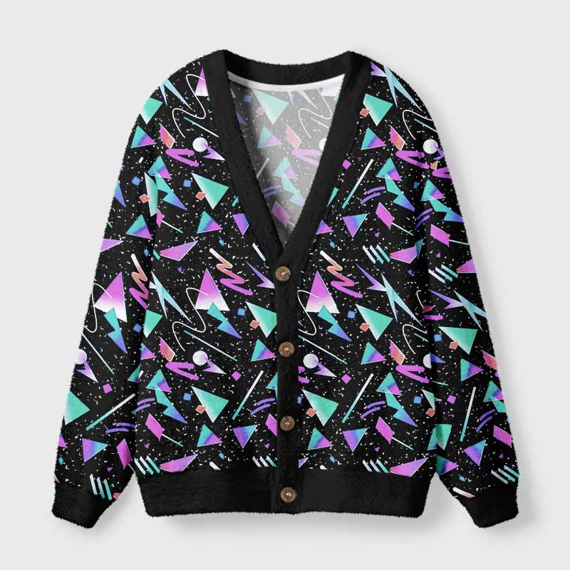 Soulisfree Neon Retro 90S Sprinkle Fuzzy Cardigan Sweater 