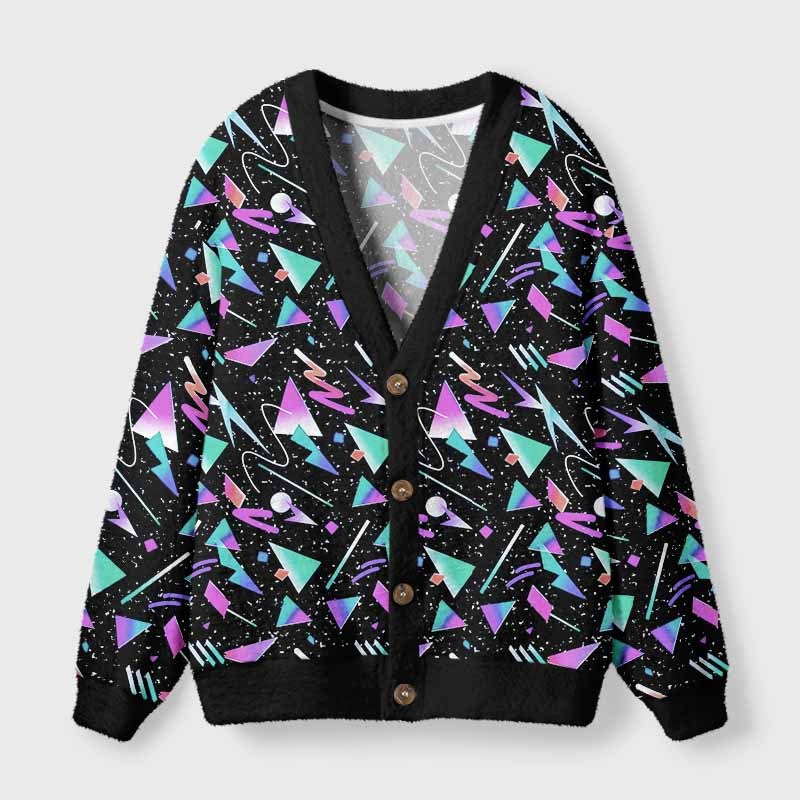 Soulisfree Neon Retro 90S Sprinkle Fuzzy Cardigan Sweater