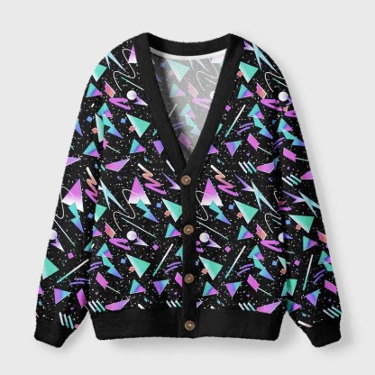 Soulisfree Neon Retro 90S Sprinkle Fuzzy Cardigan Sweater 