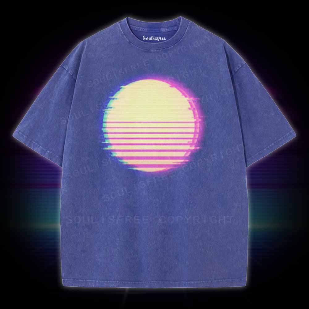 Soulisfree Vaporwave Palm Tree Sunset 90s Washed Tee