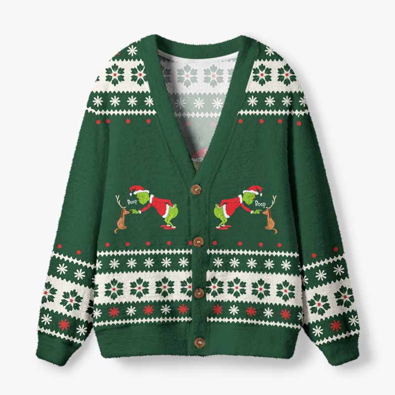 Soulisfree Funny Boop Grinch And Max Fuzzy Cardigan Sweater