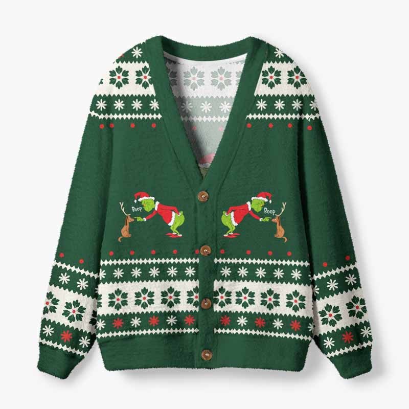Soulisfree Funny Boop Grinch And Max Fuzzy Cardigan Sweater