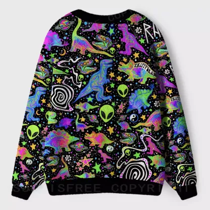 Cosmic Dino Trip Ugly Cardigan Sweaters 
