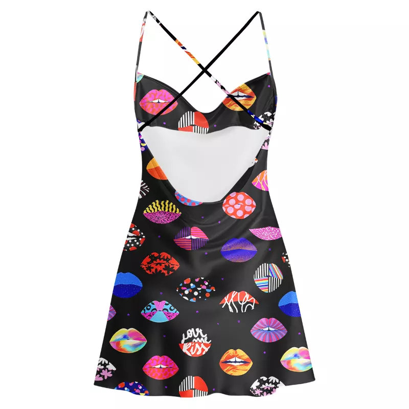Soulisfree Holo Kiss   Cowl Neck Satin Mini Dress