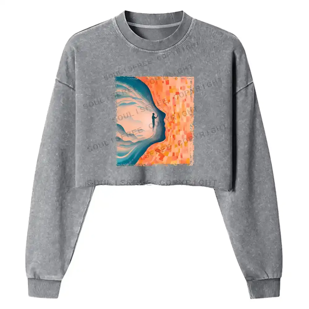 Soul Map Washed Cropped Sweatshirt