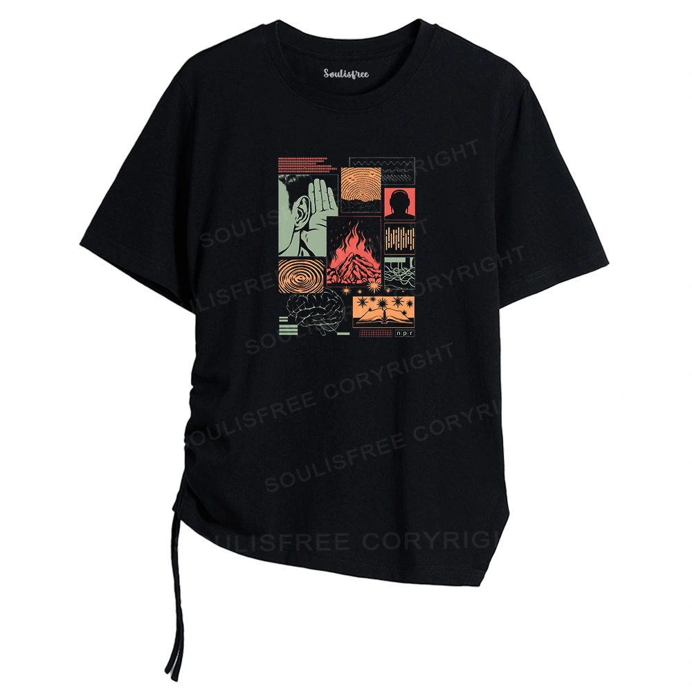 Listen Asymmetrical Top With Side Drawstring