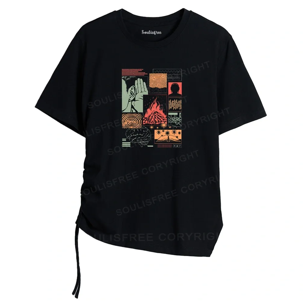 Designed Listen Asymmetrical Top With Side Drawstring