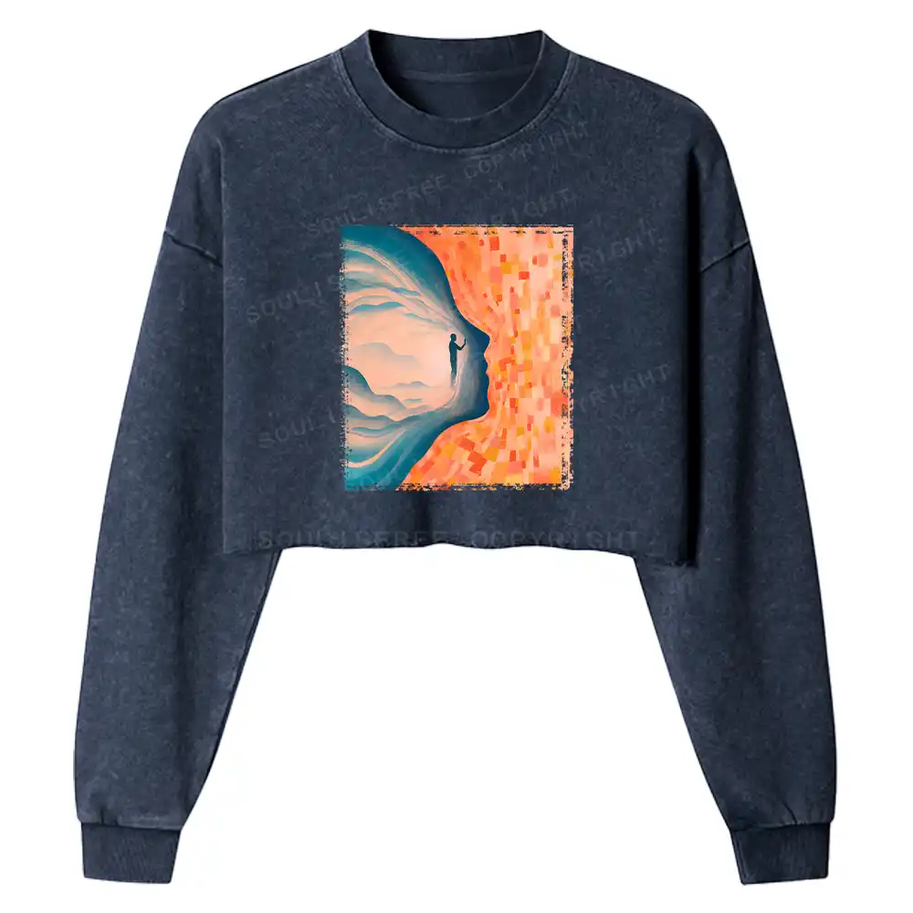 Soul Map Washed Cropped Sweatshirt