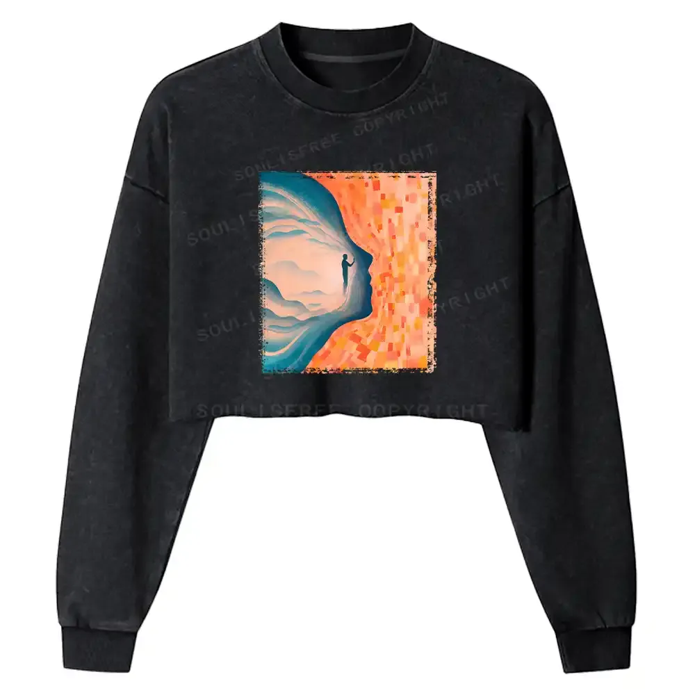 Soul Map Washed Cropped Sweatshirt