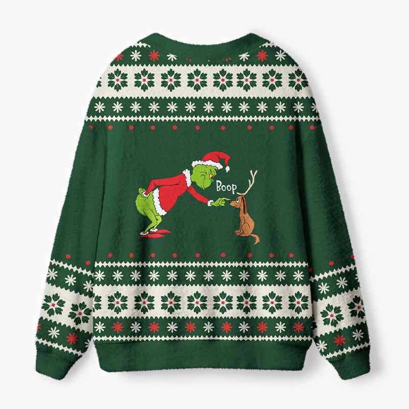 Soulisfree Funny Boop Grinch And Max Fuzzy Cardigan Sweater