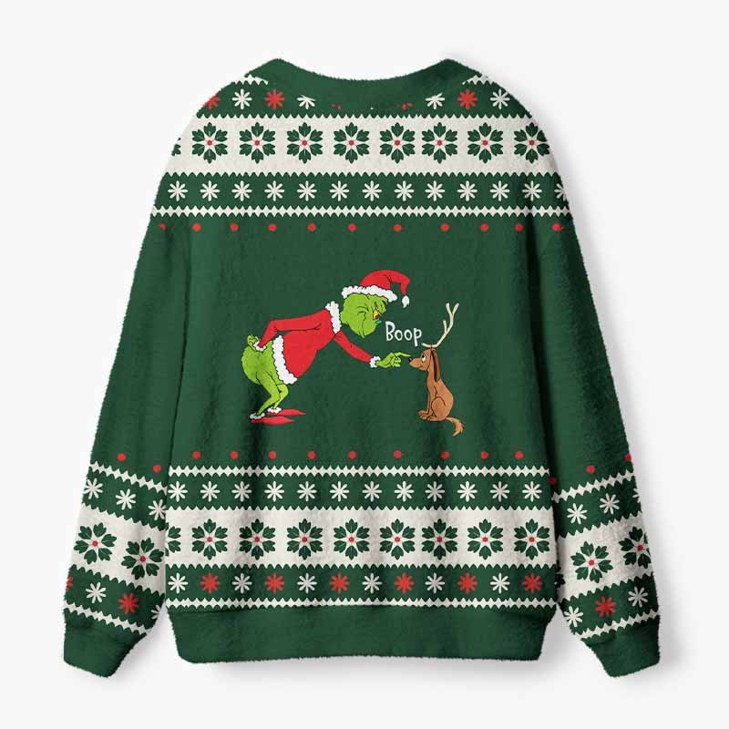 Soulisfree Funny Boop Grinch And Max Fuzzy Cardigan Sweater