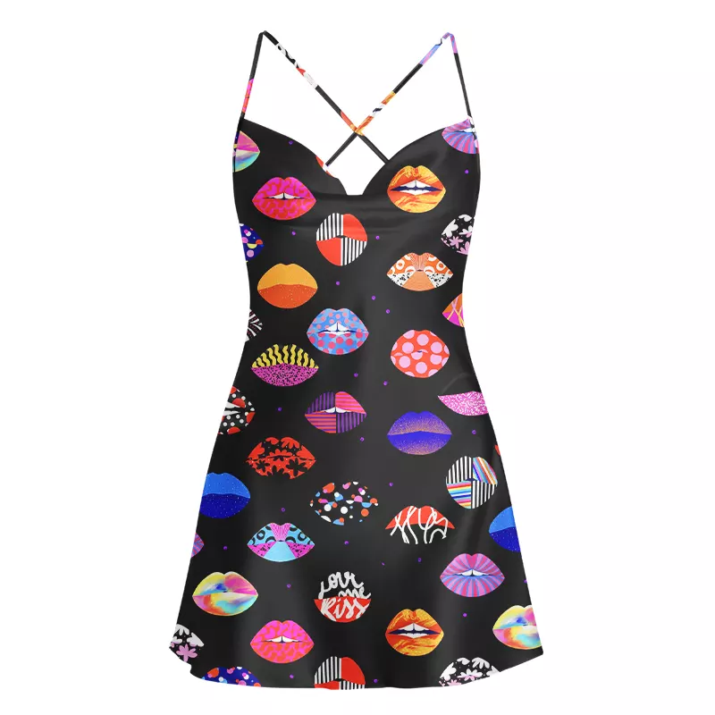 Soulisfree Holo Kiss   Cowl Neck Satin Mini Dress