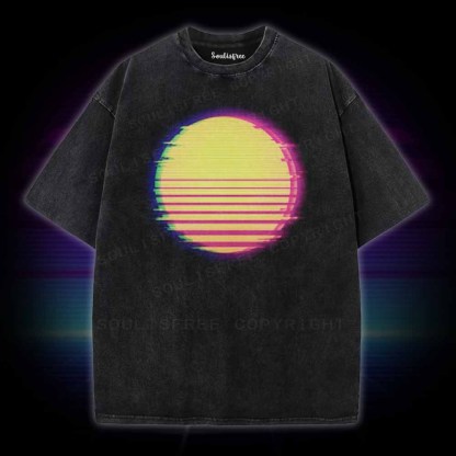 Soulisfree Vaporwave Palm Tree Sunset 90s Washed Tee